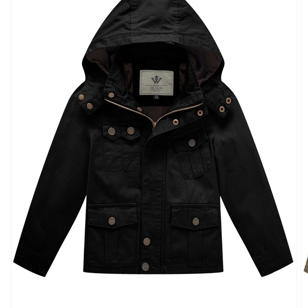 Classic Black Hooded Kids Raincoat
